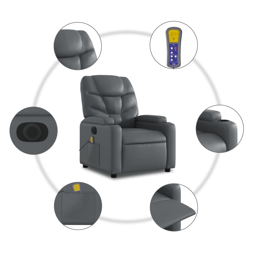 vidaXL Poltrona reclinável elevatória elétrica couro artificial cinza