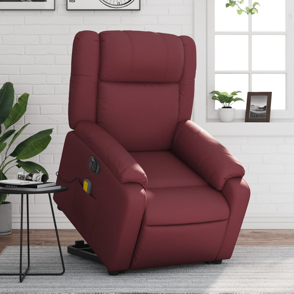 vidaXL Poltrona reclin. elevatória elétrica couro artif vermelho-tinto