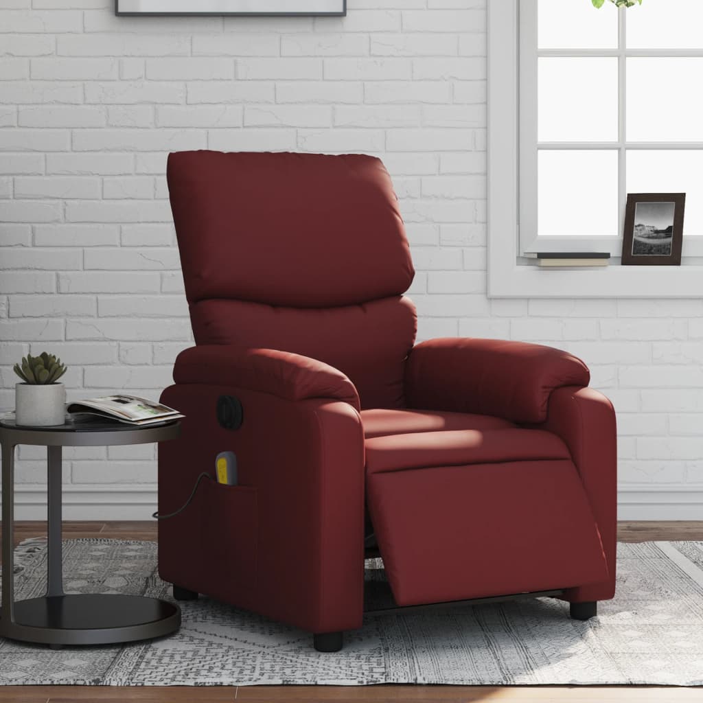 vidaXL Poltrona massagens reclin. elétrica couro artif. vermelho-tinto