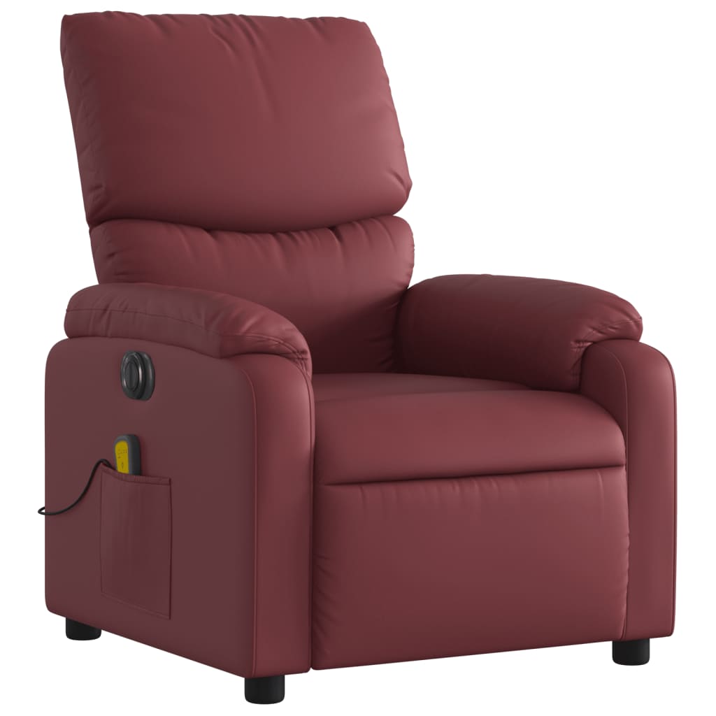 vidaXL Poltrona massagens reclin. elétrica couro artif. vermelho-tinto