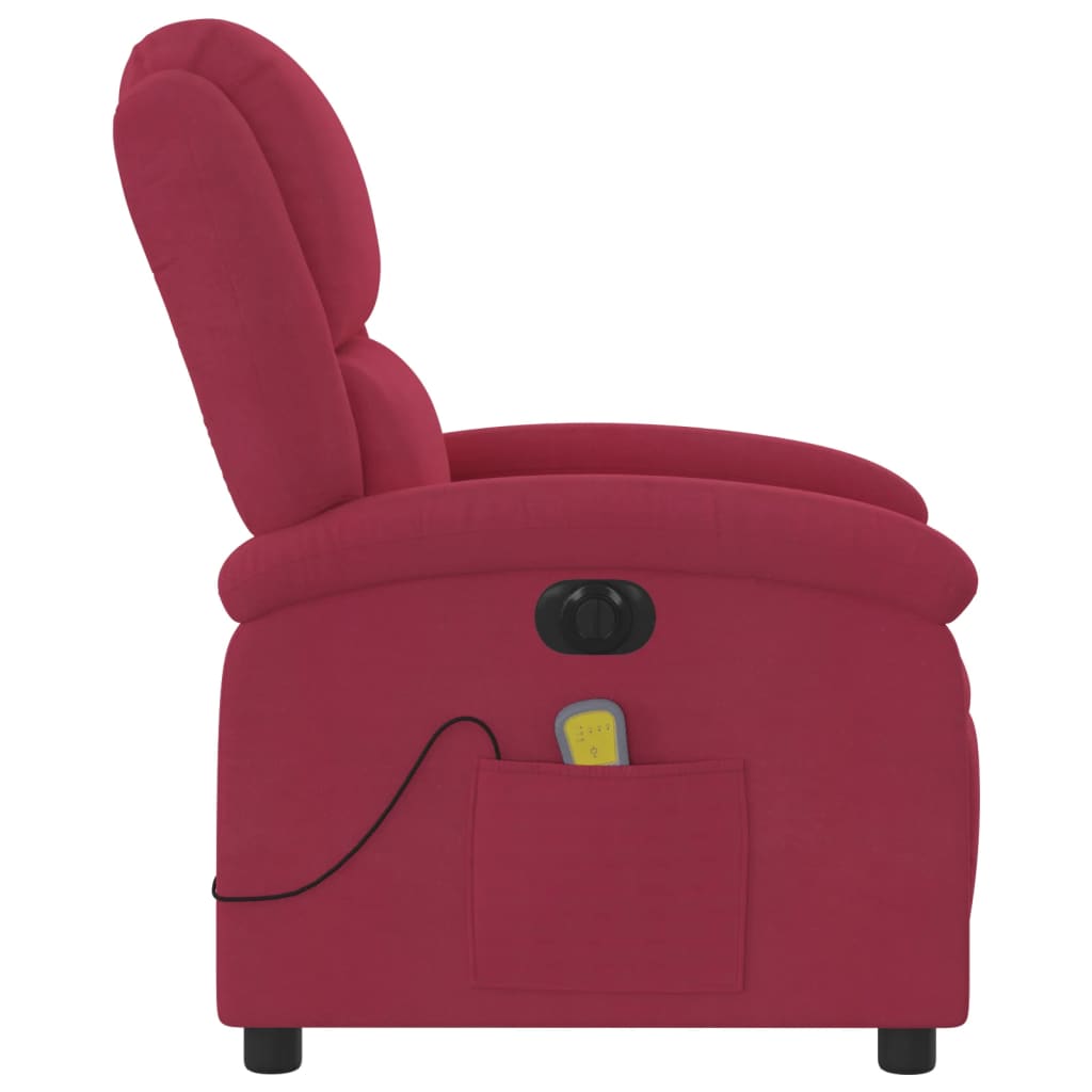 vidaXL Poltrona de massagens reclinável elétrica veludo vermelho tinto