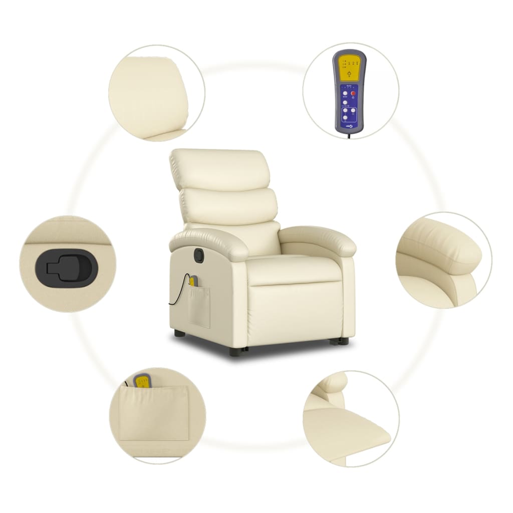 vidaXL Poltrona reclinável de massagens couro artificial cor creme