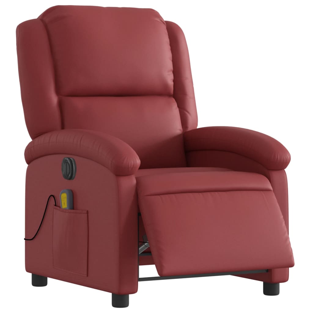 vidaXL Poltrona massagens reclin. elétrica couro artif. vermelho-tinto