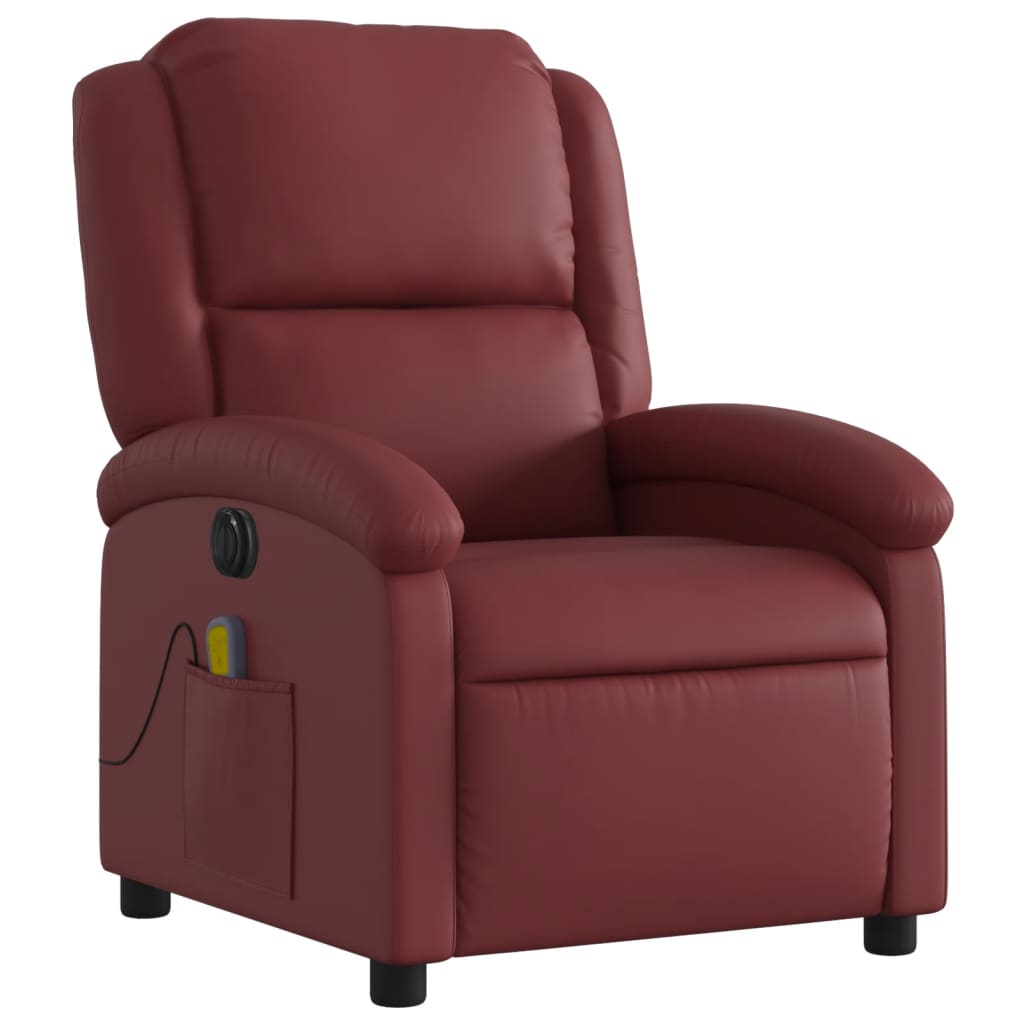 vidaXL Poltrona massagens reclin. elétrica couro artif. vermelho-tinto