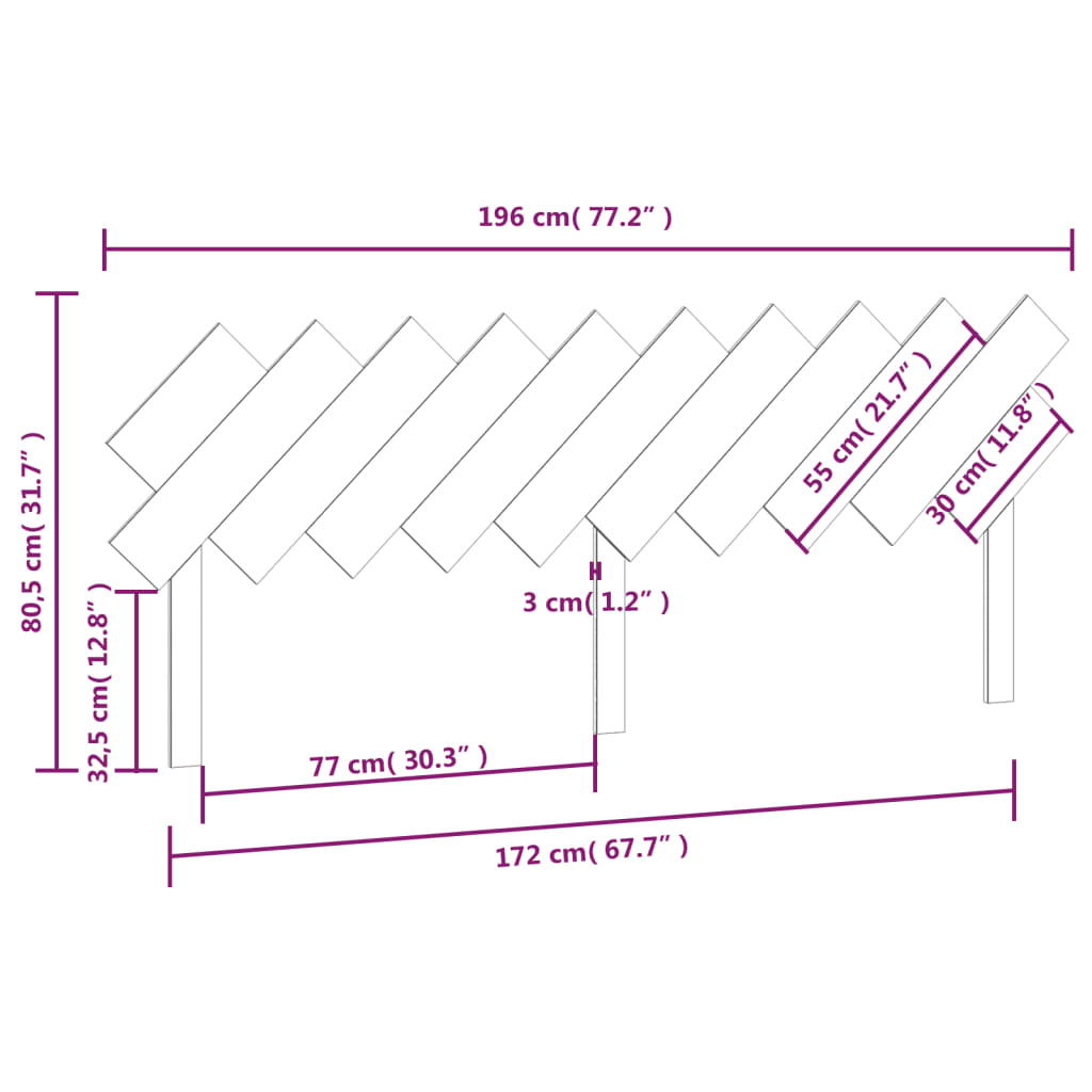 vidaXL Cabeceira de cama 196x3x80,5 cm pinho maciço branco