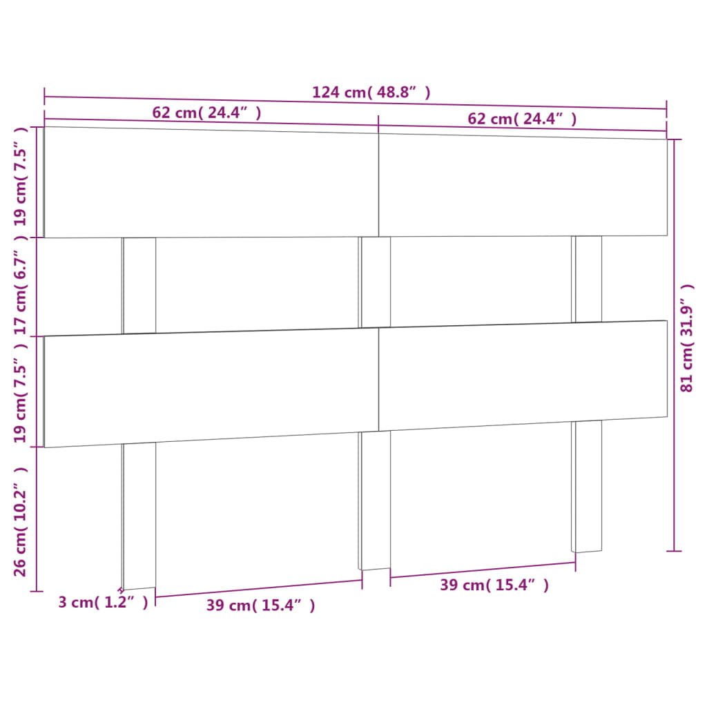 vidaXL Cabeceira de cama 124x3x81 cm pinho maciço castanho mel