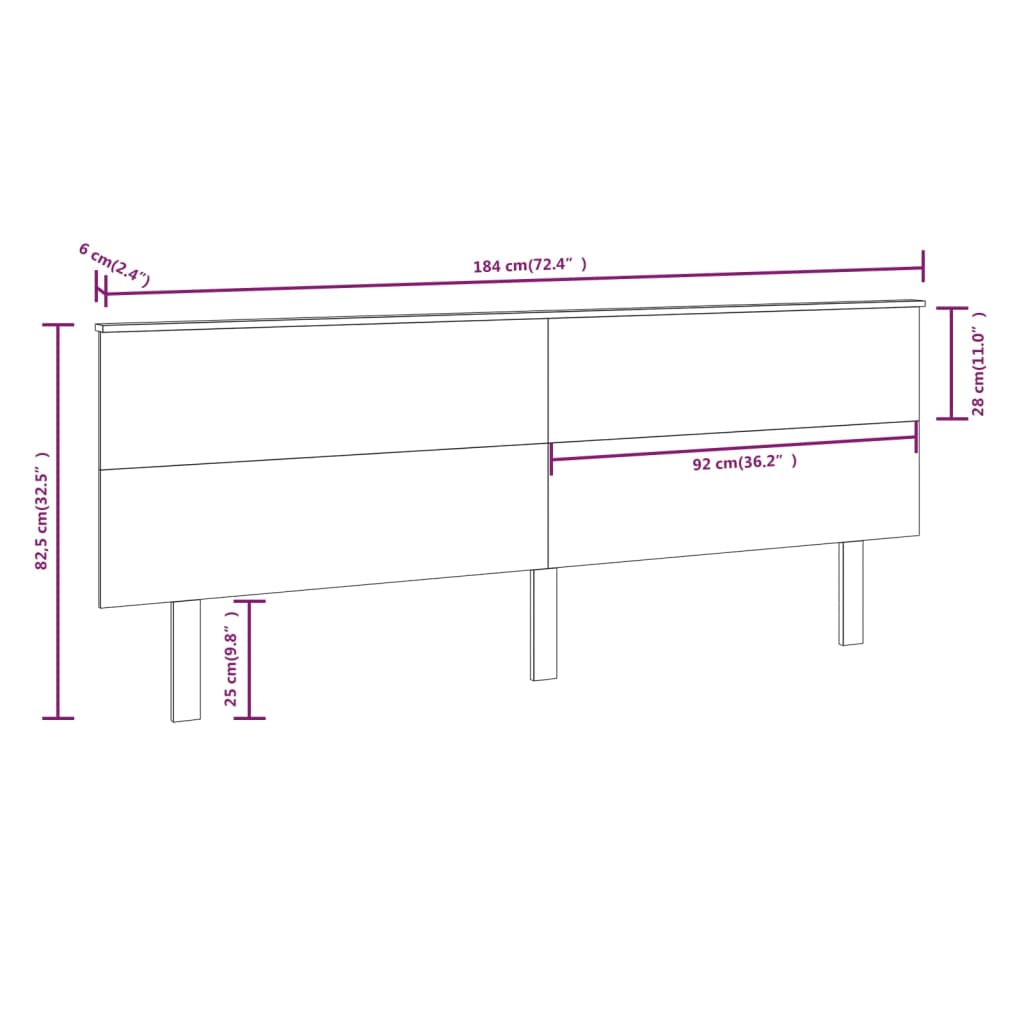 vidaXL Cabeceira de cama 184x6x82,5 cm pinho maciço