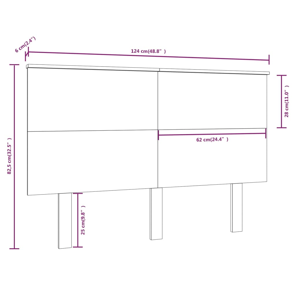 vidaXL Cabeceira de cama 124x6x82,5 cm pinho maciço preto