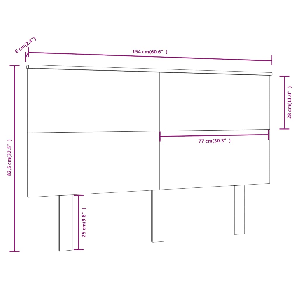 vidaXL Cabeceira de cama 154x6x82,5 cm pinho maciço preto