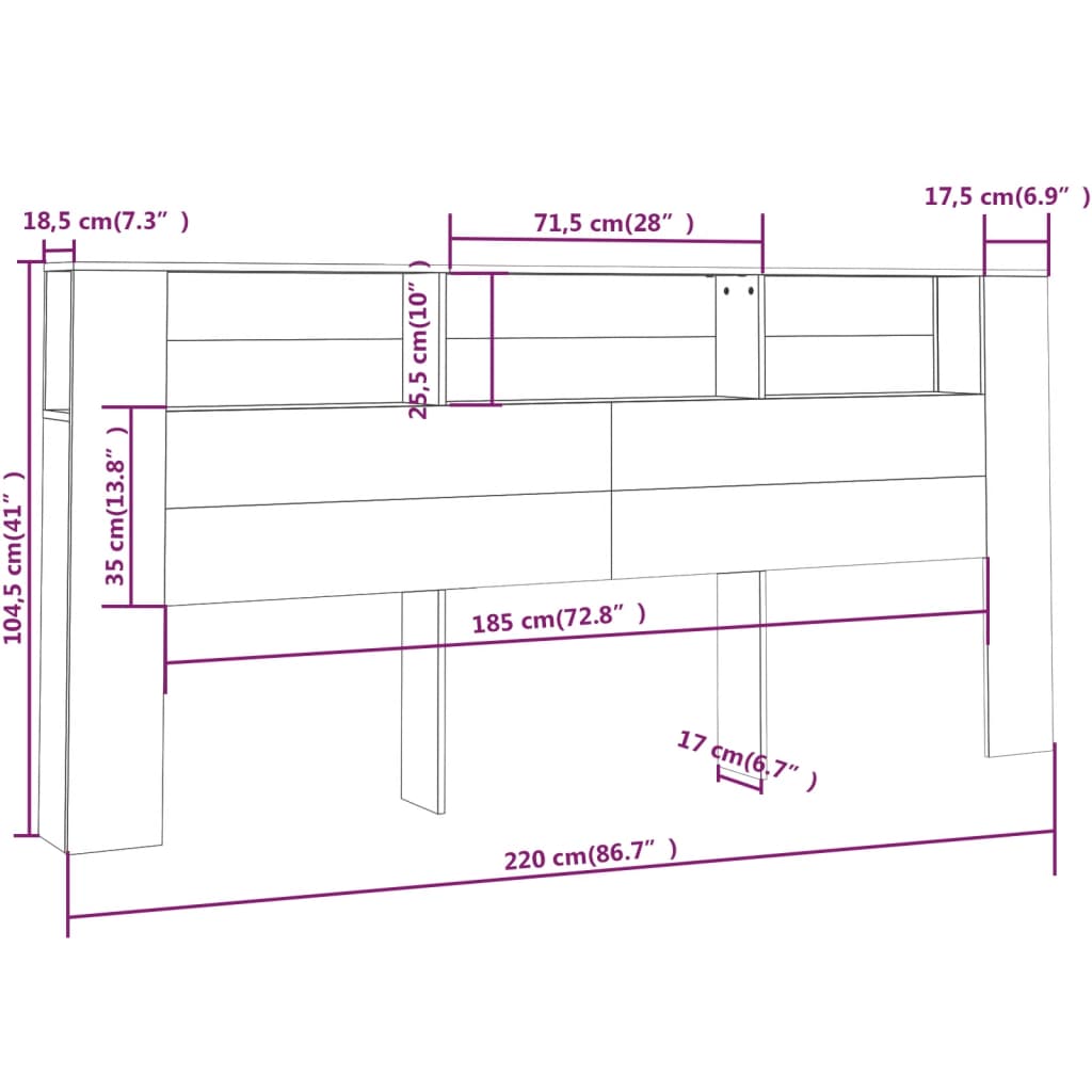 vidaXL Armário de cabeceira 220x18,5x104,5 cm cor carvalho castanho