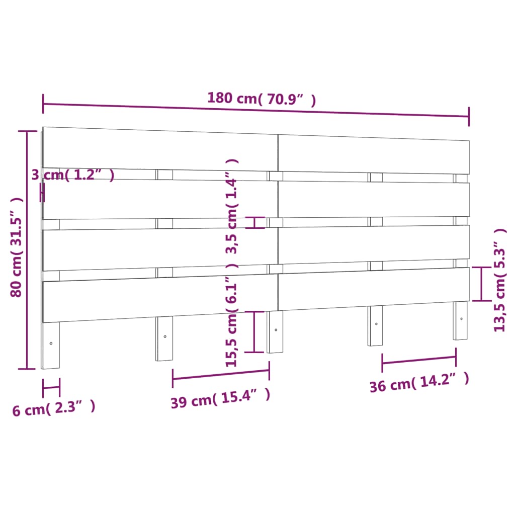 vidaXL Cabeceira de cama 180x3x80 cm madeira de pinho maciça