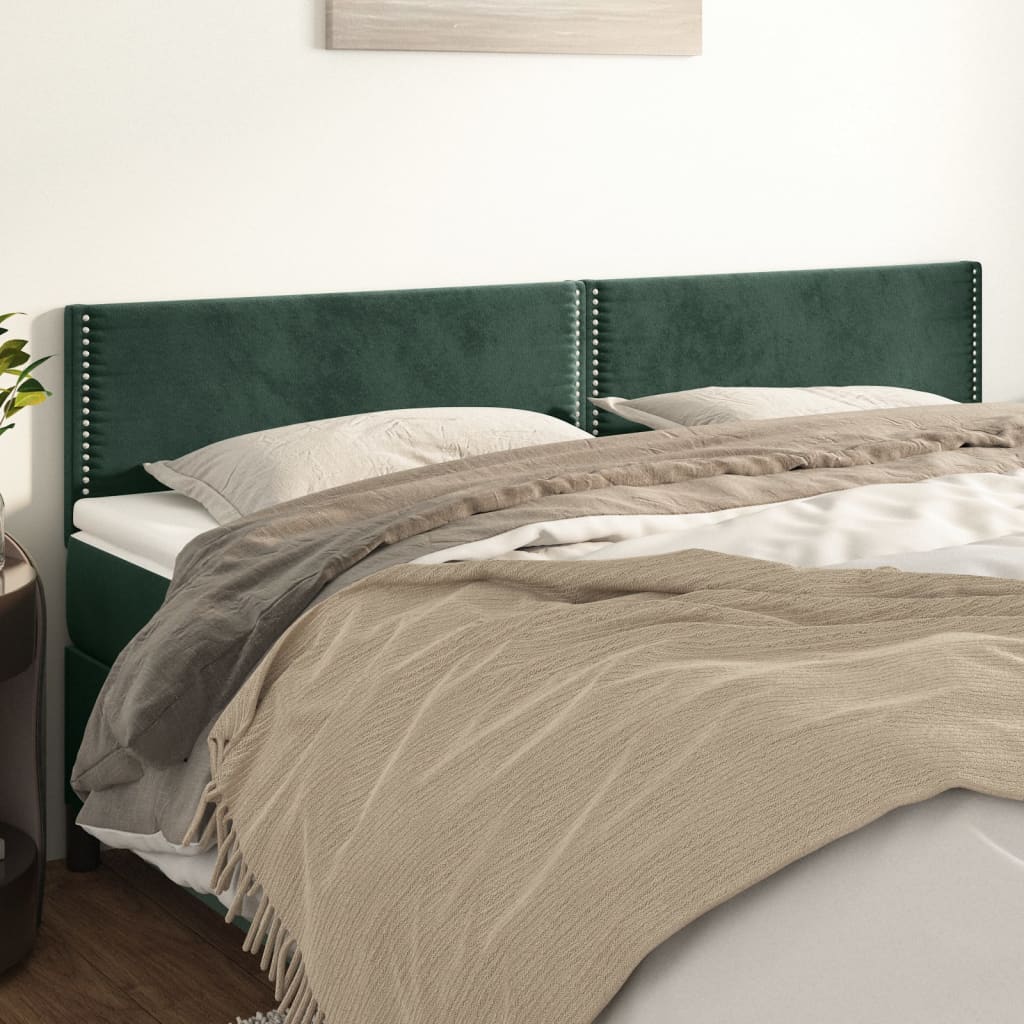 vidaXL Cabeceira de cama 2 pcs veludo 80x5x78/88 cm verde-escuro