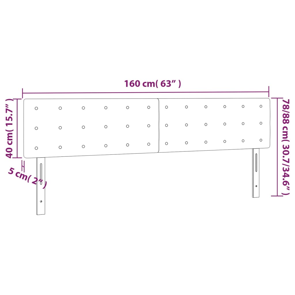 vidaXL Cabeceira de cama 2 pcs veludo 80x5x78/88 cm preto