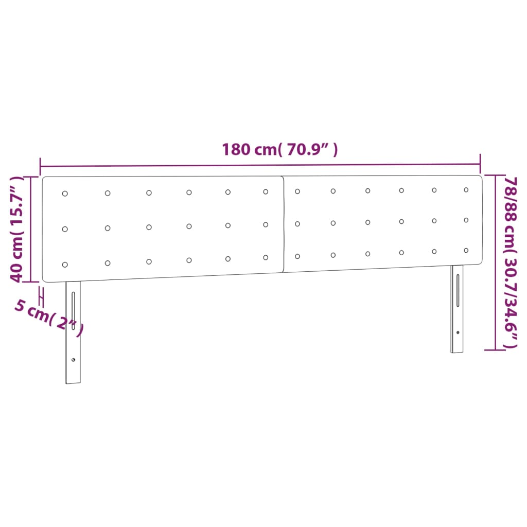 vidaXL Cabeceira de cama 2 pcs veludo 90x5x78/88 cm rosa