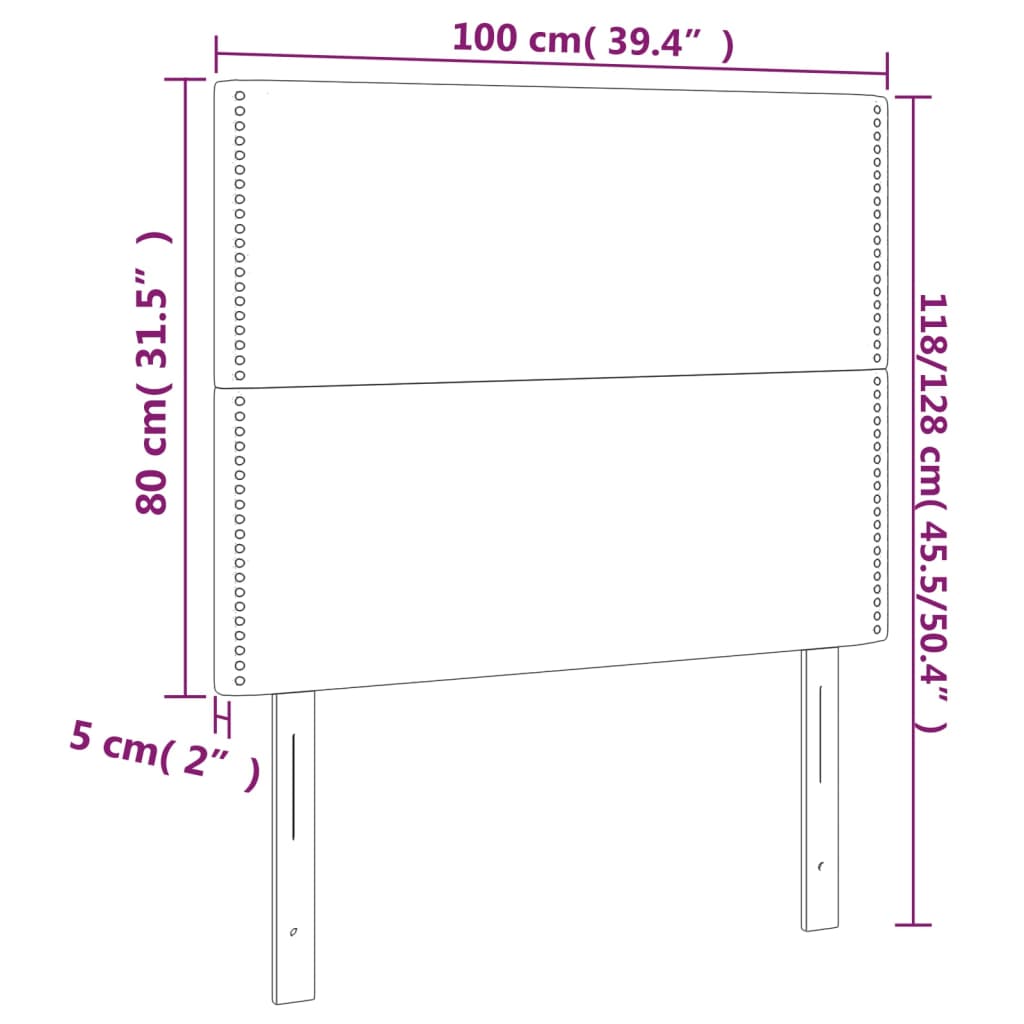 vidaXL Cabeceira de cama 2 pcs tecido 100x5x78/88 cm castanho -escuro