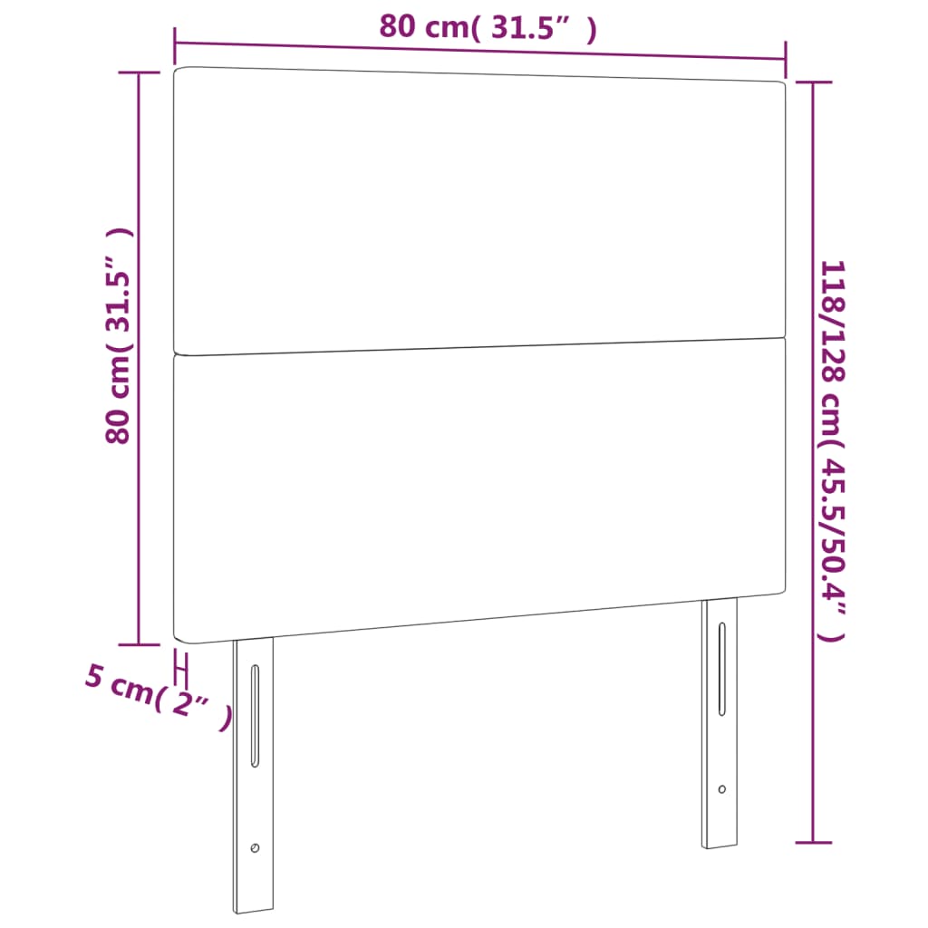 vidaXL Cabeceira de cama 2 pcs tecido 80x5x78/88 cm preto