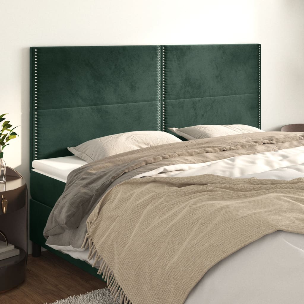 vidaXL Cabeceira de cama 4 pcs veludo 90x5x78/88 cm verde-escuro