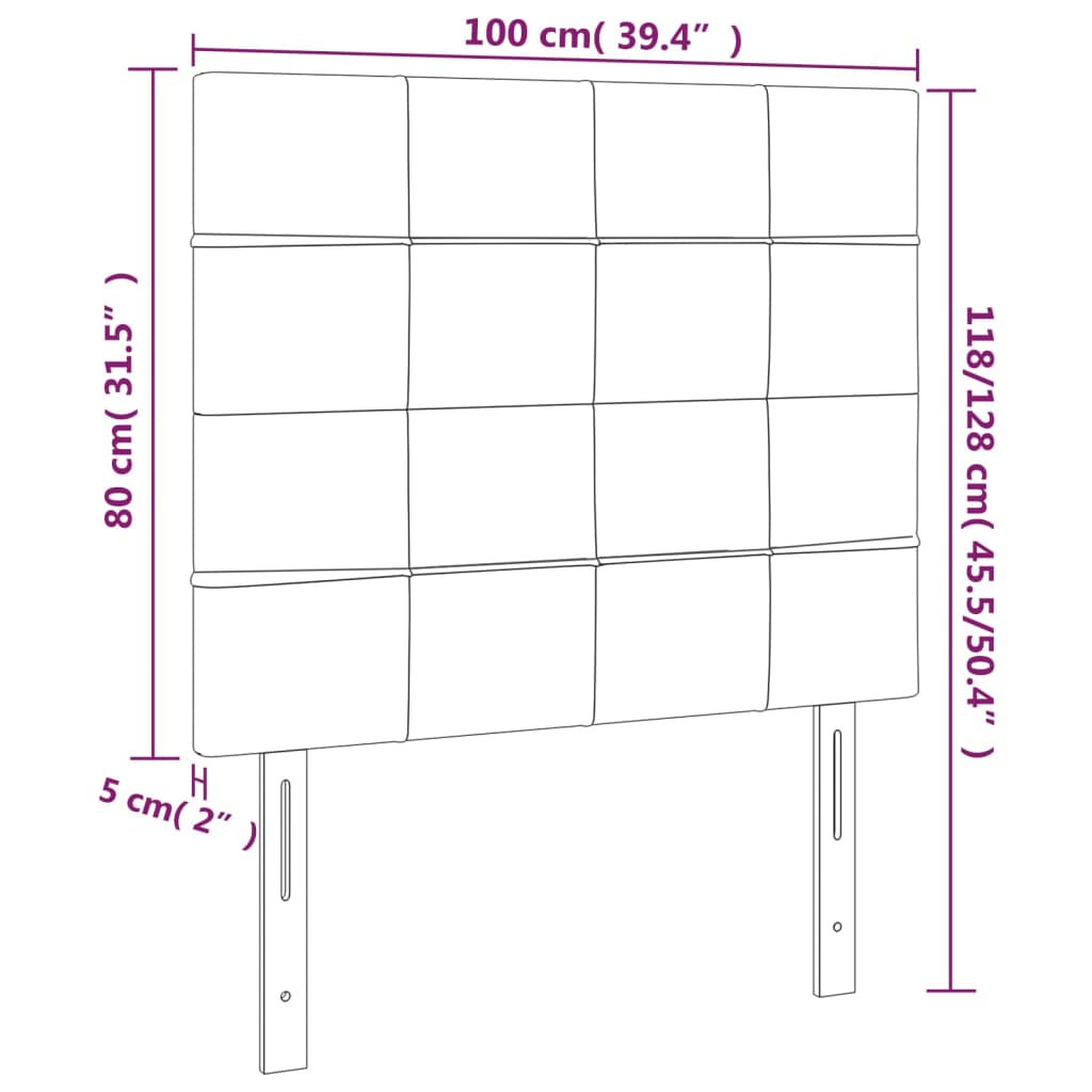 vidaXL Cabeceira de cama 2 pcs tecido 100x5x78/88 cm castanho -escuro