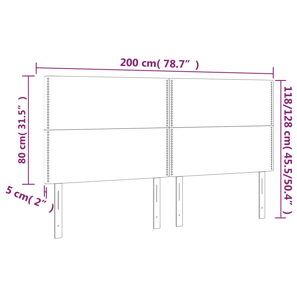 vidaXL Cabeceira de cama 4 pcs veludo 100x5x78/88 cm preto