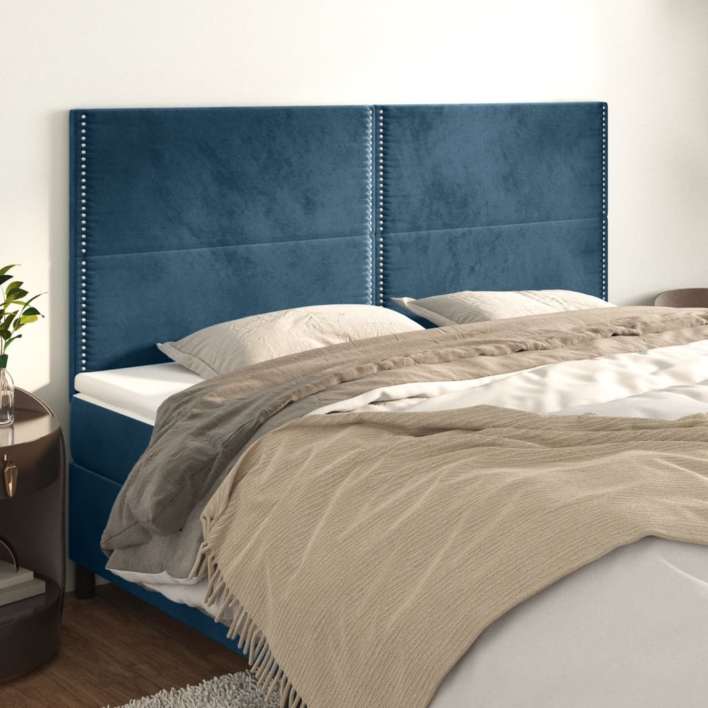 vidaXL Cabeceira de cama 4 pcs veludo 100x5x78/88 cm azul-escuro