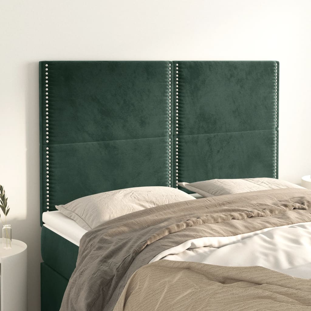 vidaXL Cabeceira de cama 4 pcs veludo 72x5x78/88 cm verde-escuro