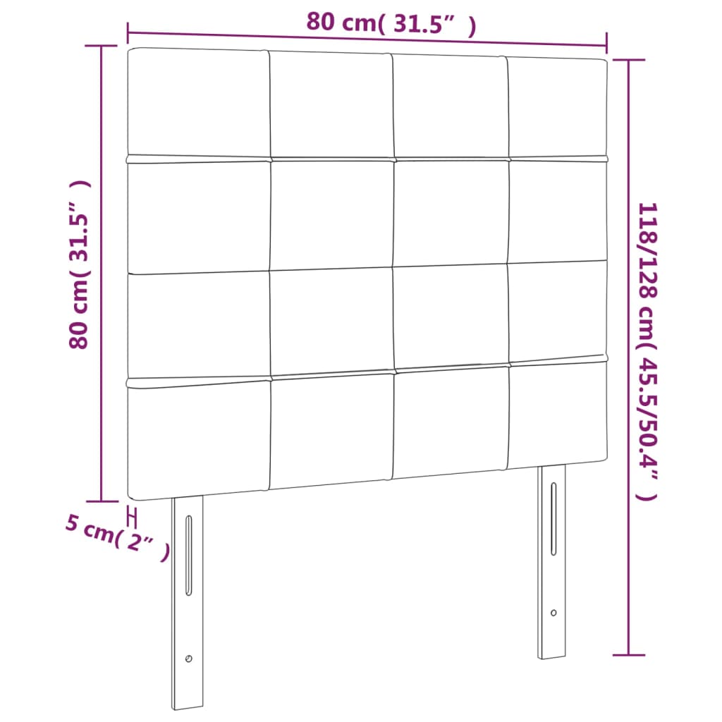 vidaXL Cabeceira de cama 2 pcs veludo 80x5x78/88 cm rosa