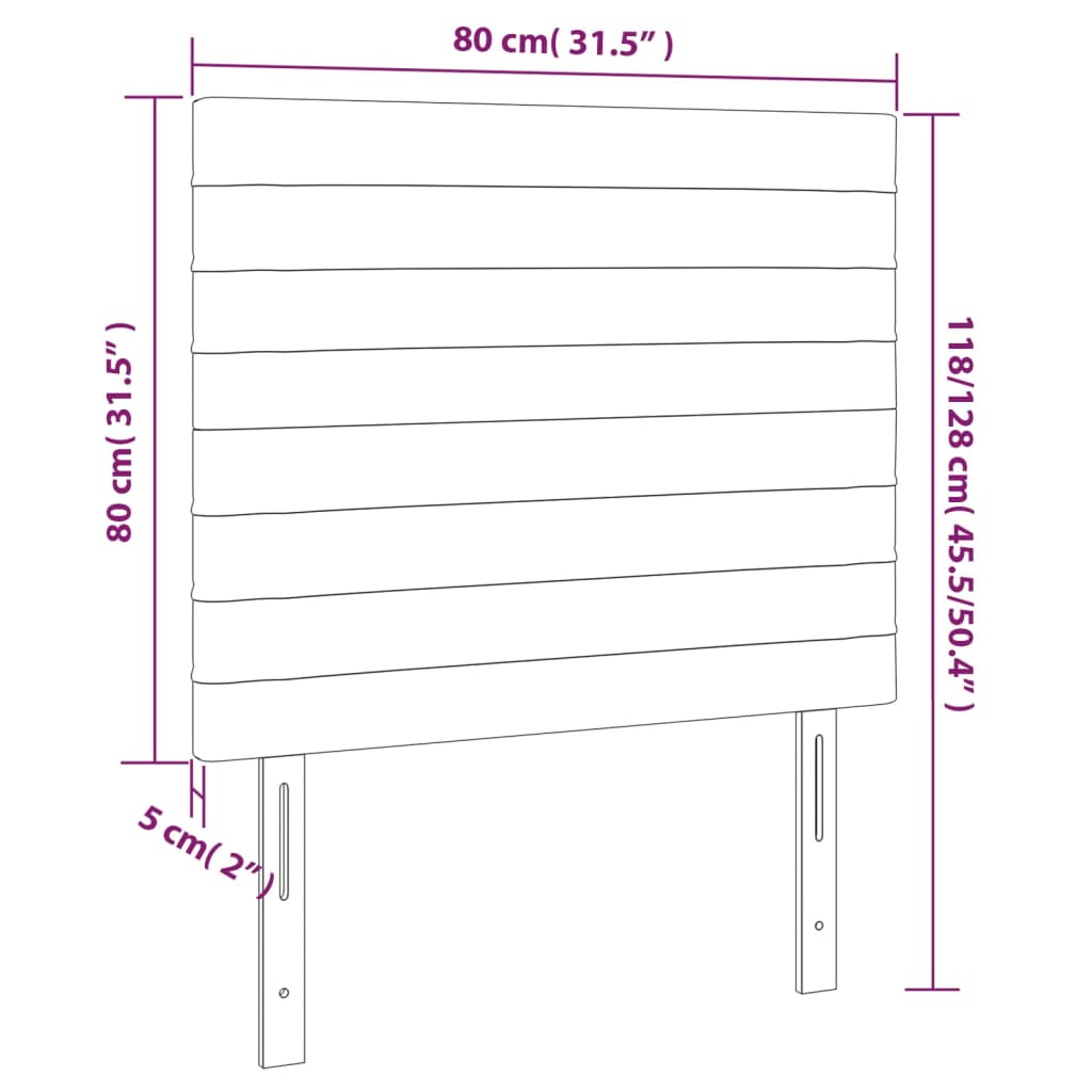 vidaXL Cabeceira de cama 2 pcs veludo 80x5x78/88 cm rosa