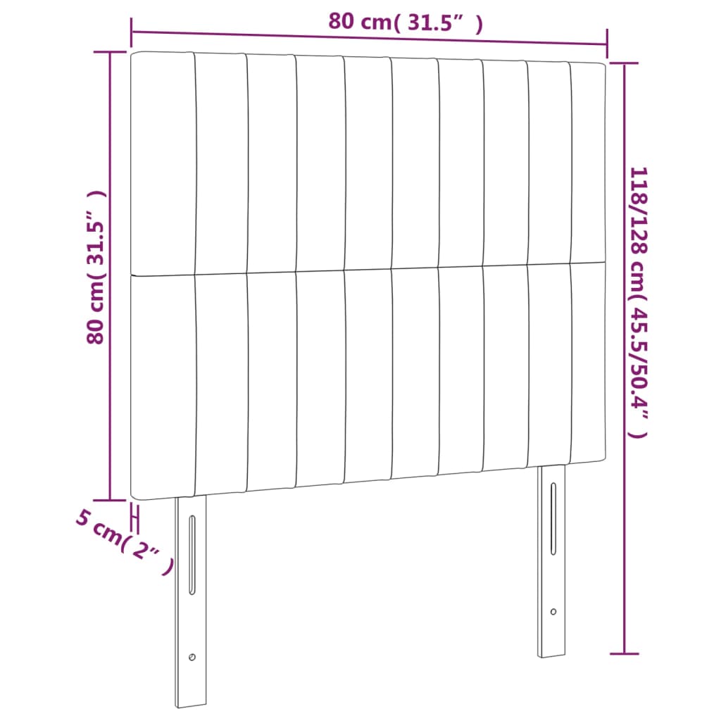 vidaXL Cabeceira de cama 2 pcs tecido 80x5x78/88 cm castanho