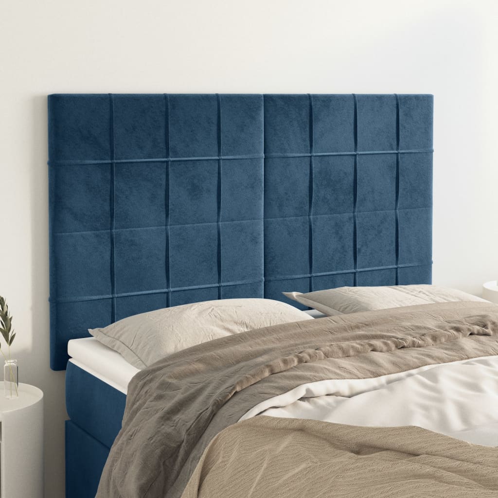 vidaXL Cabeceira de cama 4 pcs veludo 72x5x78/88 cm azul-escuro