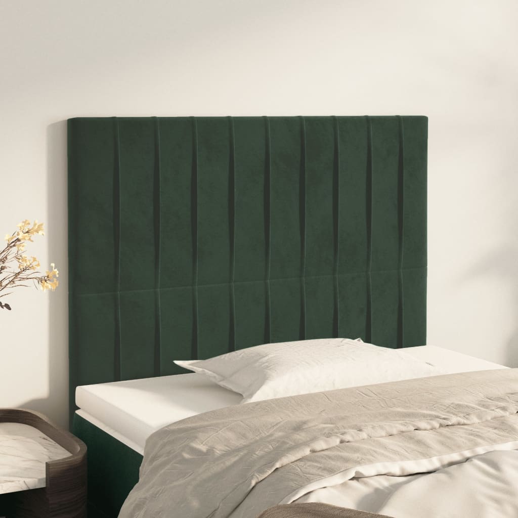 vidaXL Cabeceira de cama 2 pcs veludo 80x5x78/88 cm verde-escuro