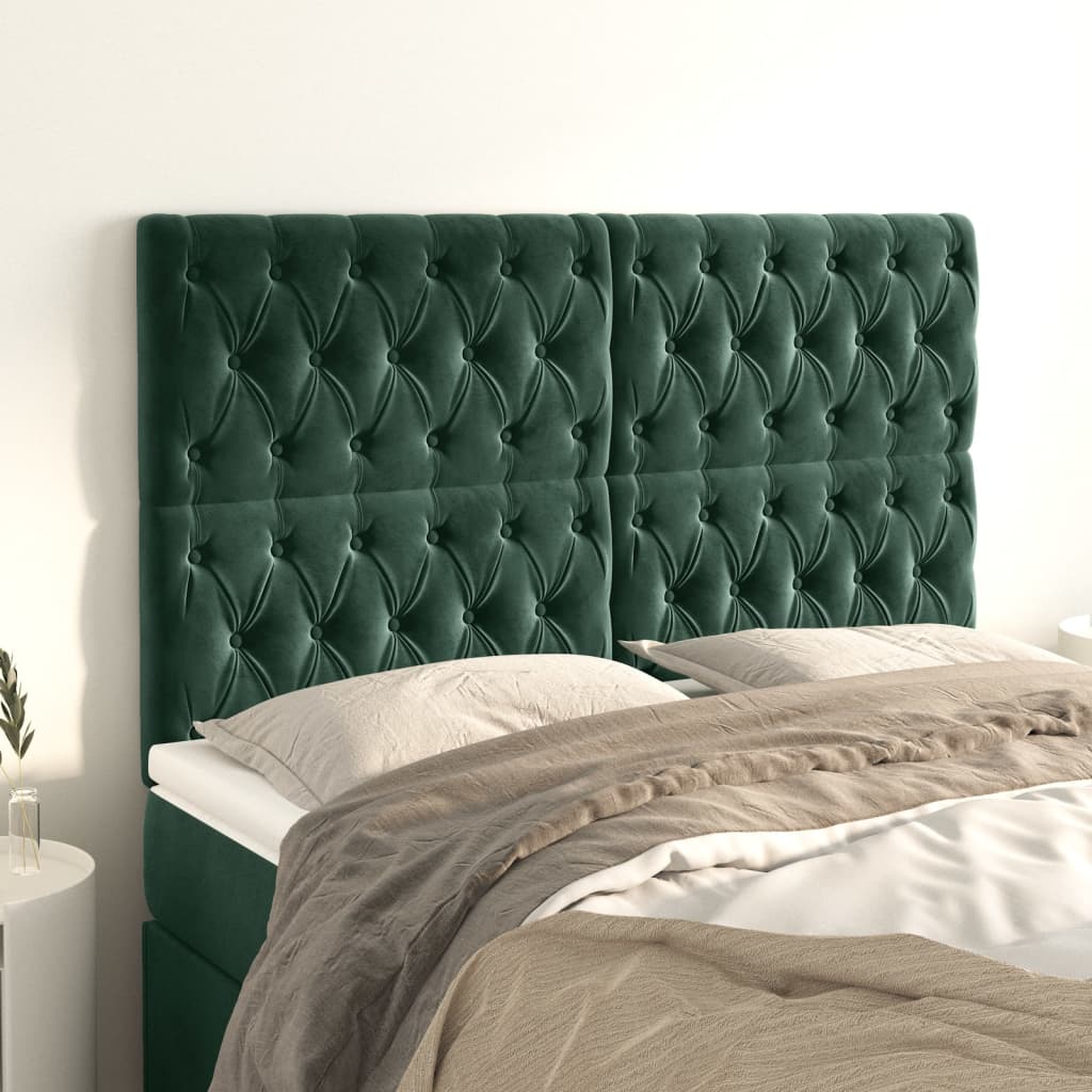 vidaXL Cabeceira de cama 4 pcs veludo 72x7x78/88 cm verde-escuro