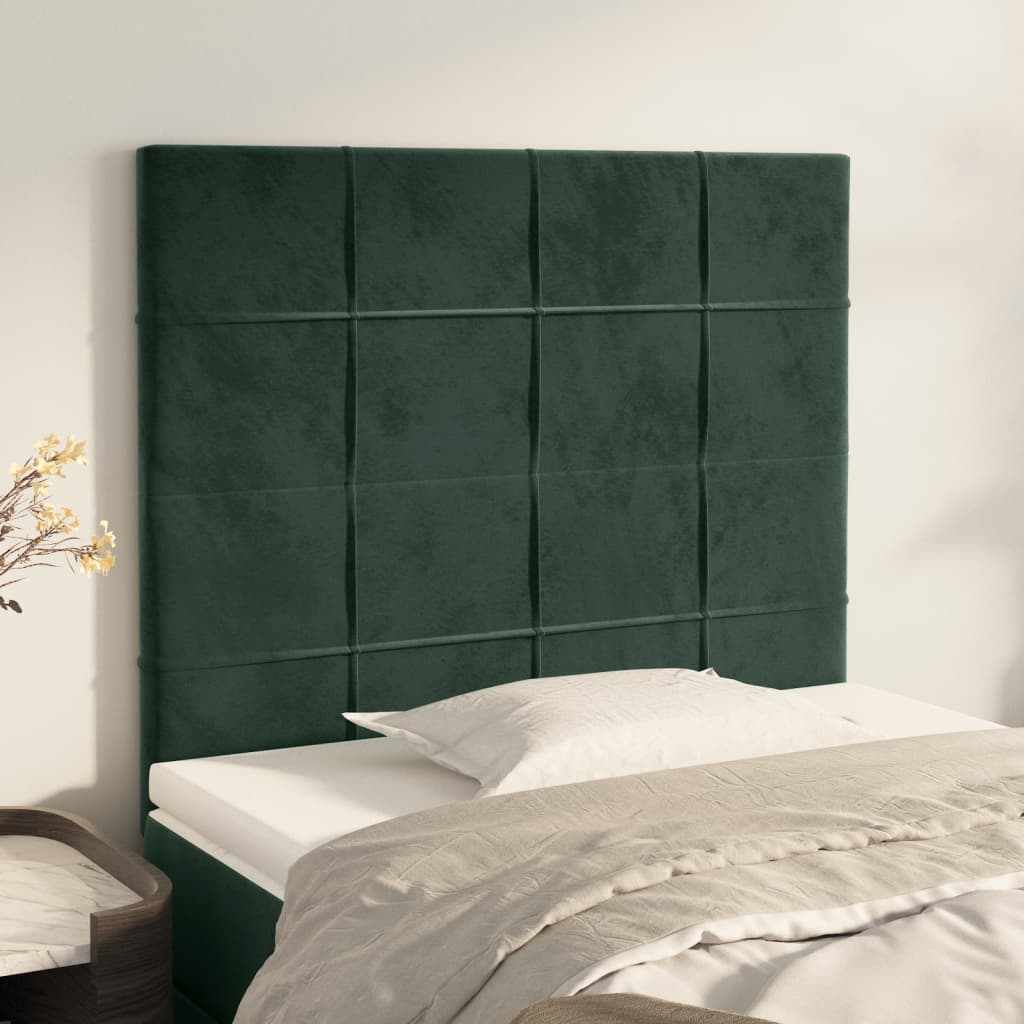 vidaXL Cabeceira de cama 2 pcs veludo 90x5x78/88 cm verde-escuro