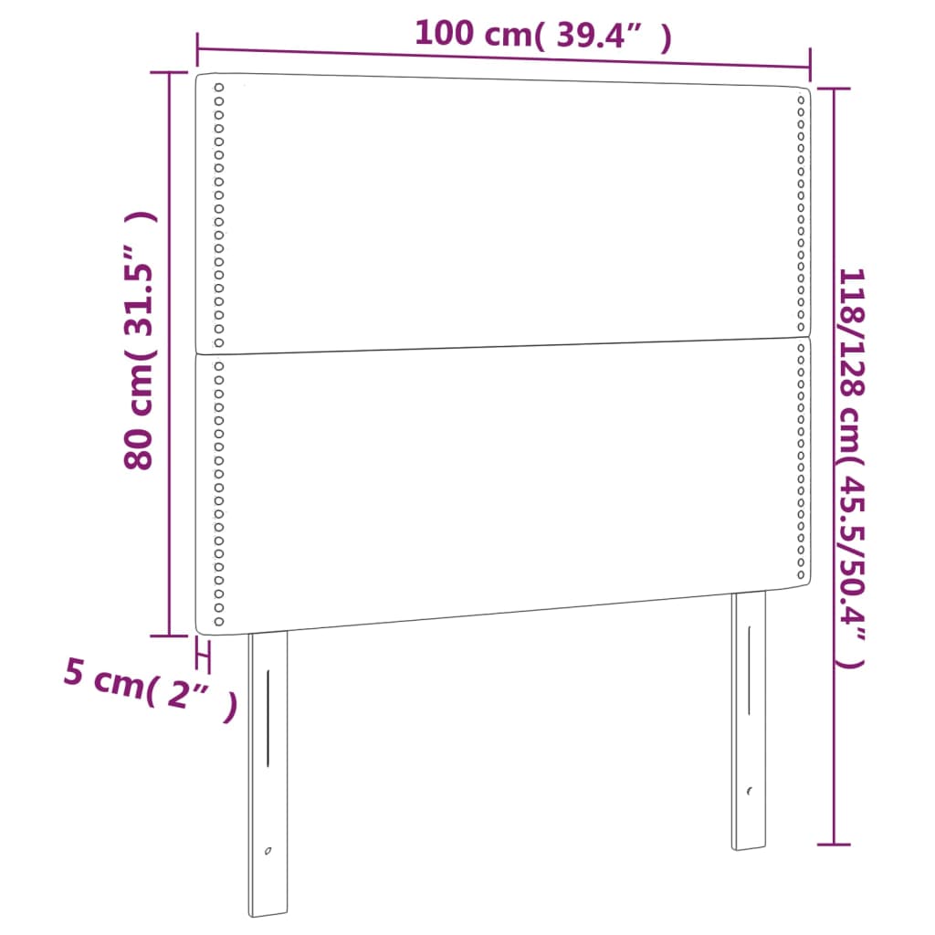 vidaXL Cabeceira de cama 2 pcs veludo 100x5x78/88 cm preto