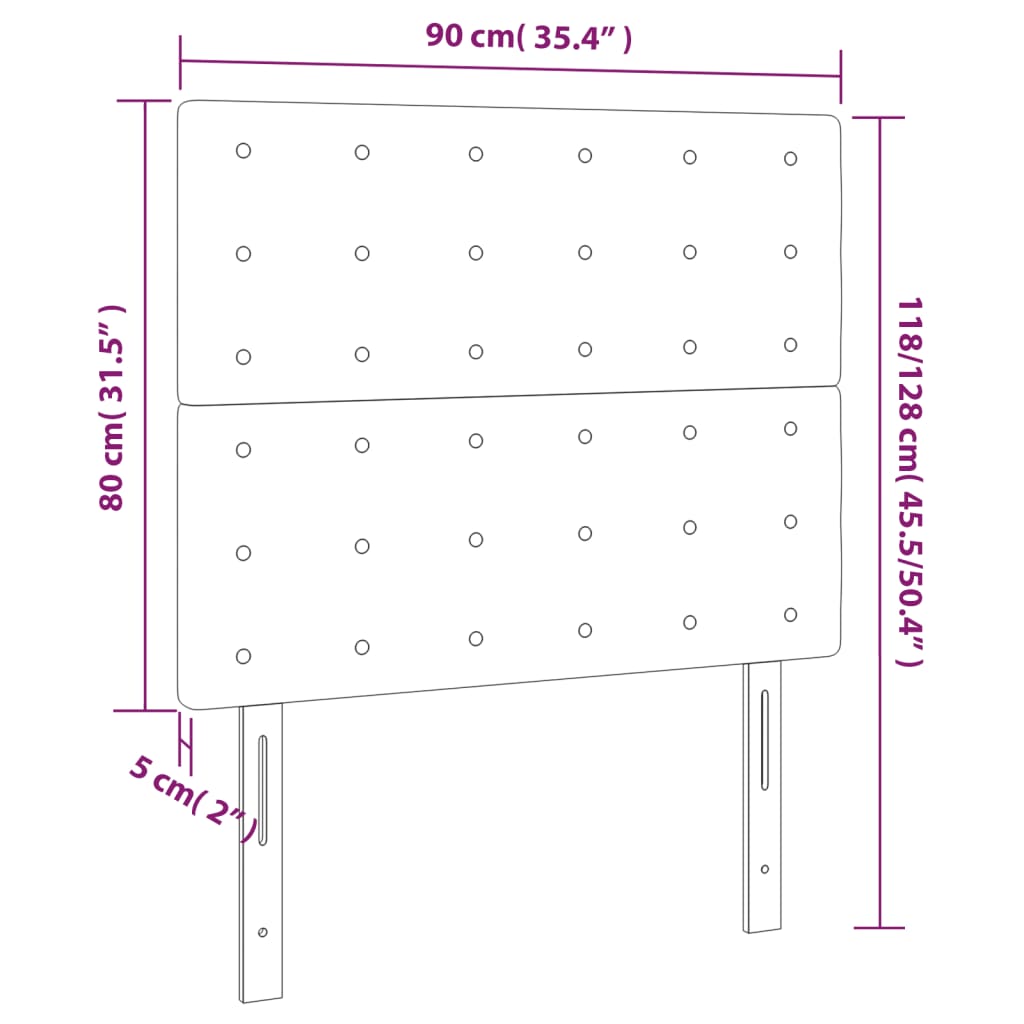 vidaXL Cabeceira de cama 2 pcs tecido 90x5x78/88 cm preto