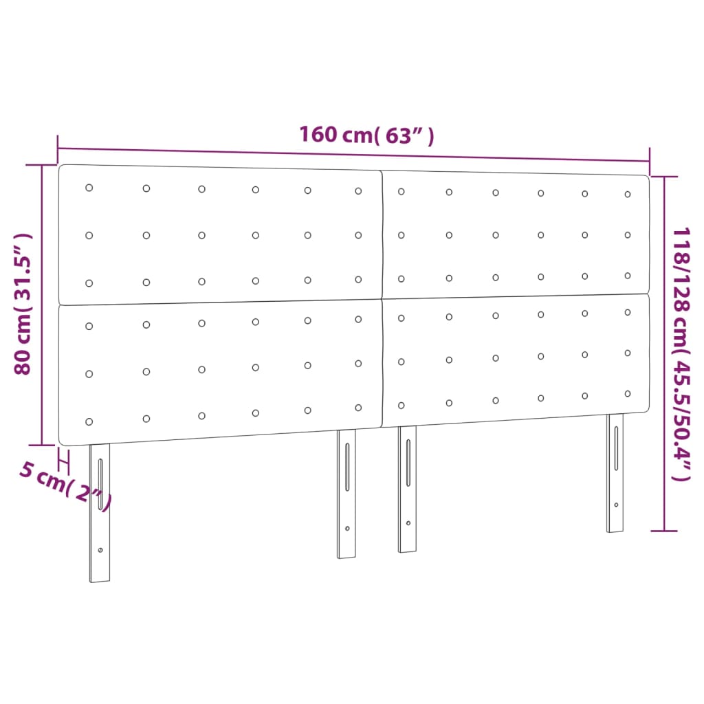 vidaXL Cabeceira de cama 4 pcs couro artificial 80x5x78/88 cm preto