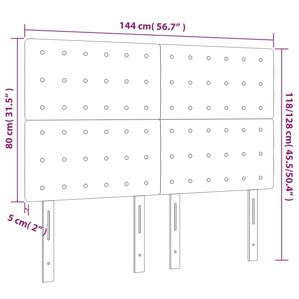 vidaXL Cabeceira de cama 4 pcs veludo 72x5x78/88 cm preto