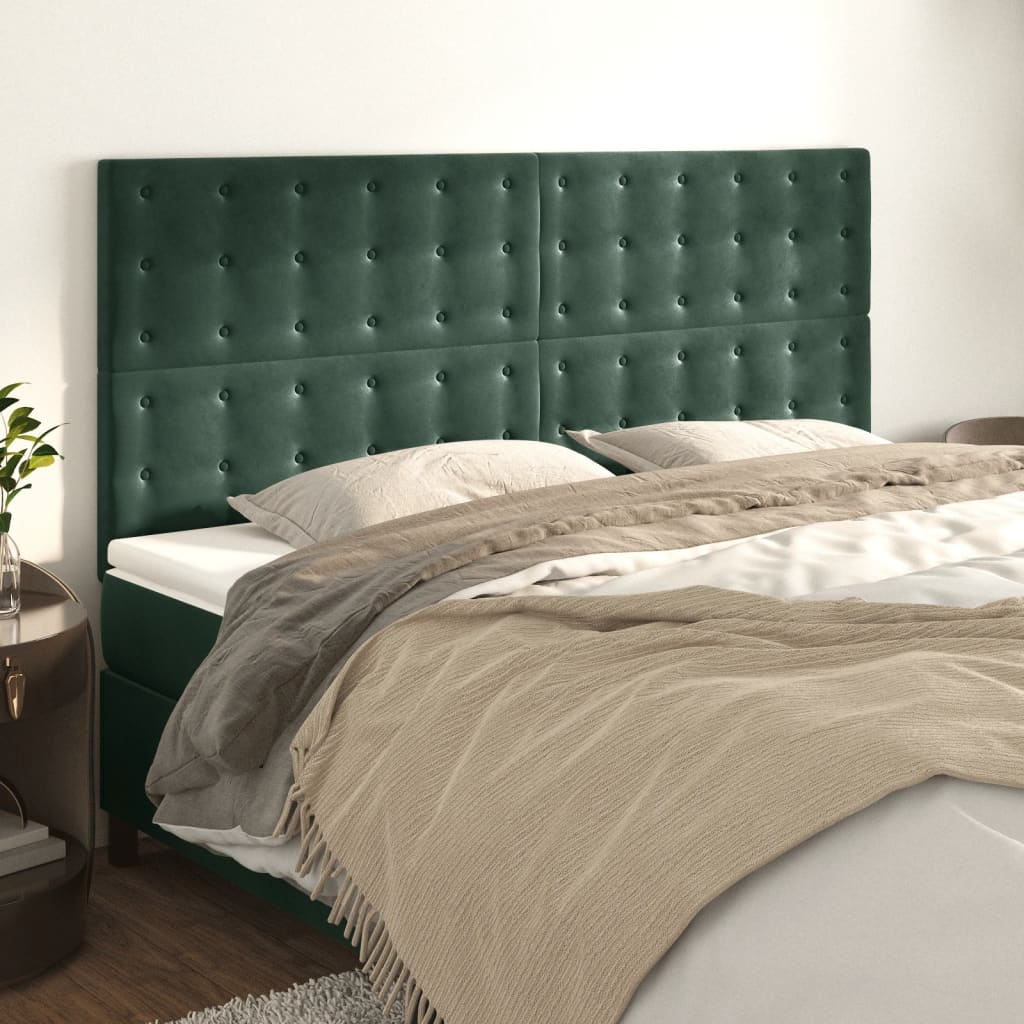 vidaXL Cabeceira de cama 4 pcs veludo 80x5x78/88 cm verde-escuro