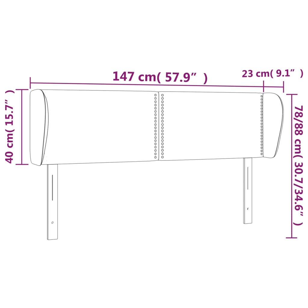 vidaXL Cabeceira de cama c/ abas tecido 147x23x78/88 cm preto