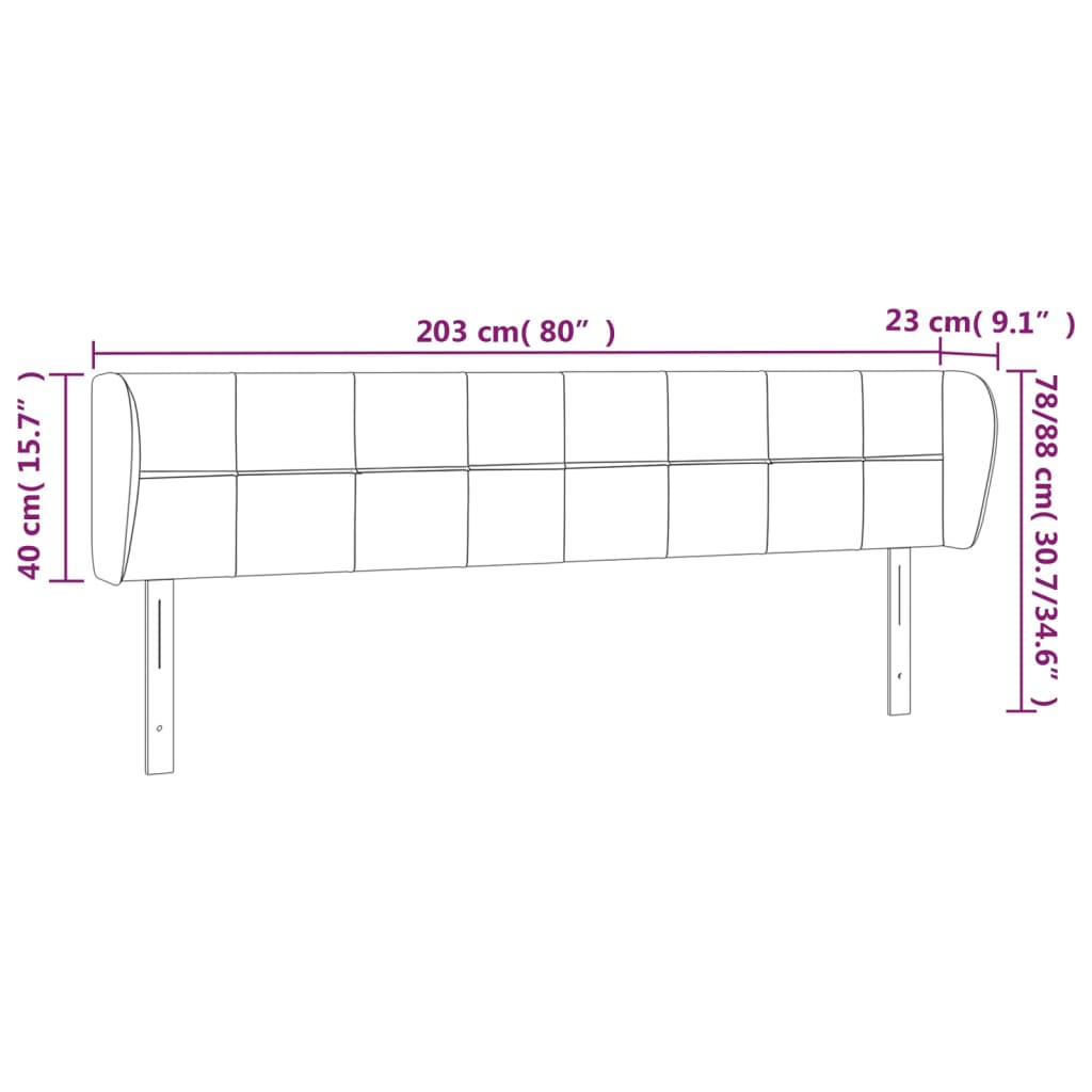 vidaXL Cabeceira de cama c/ abas tecido 203x23x78/88cm castanho-escuro