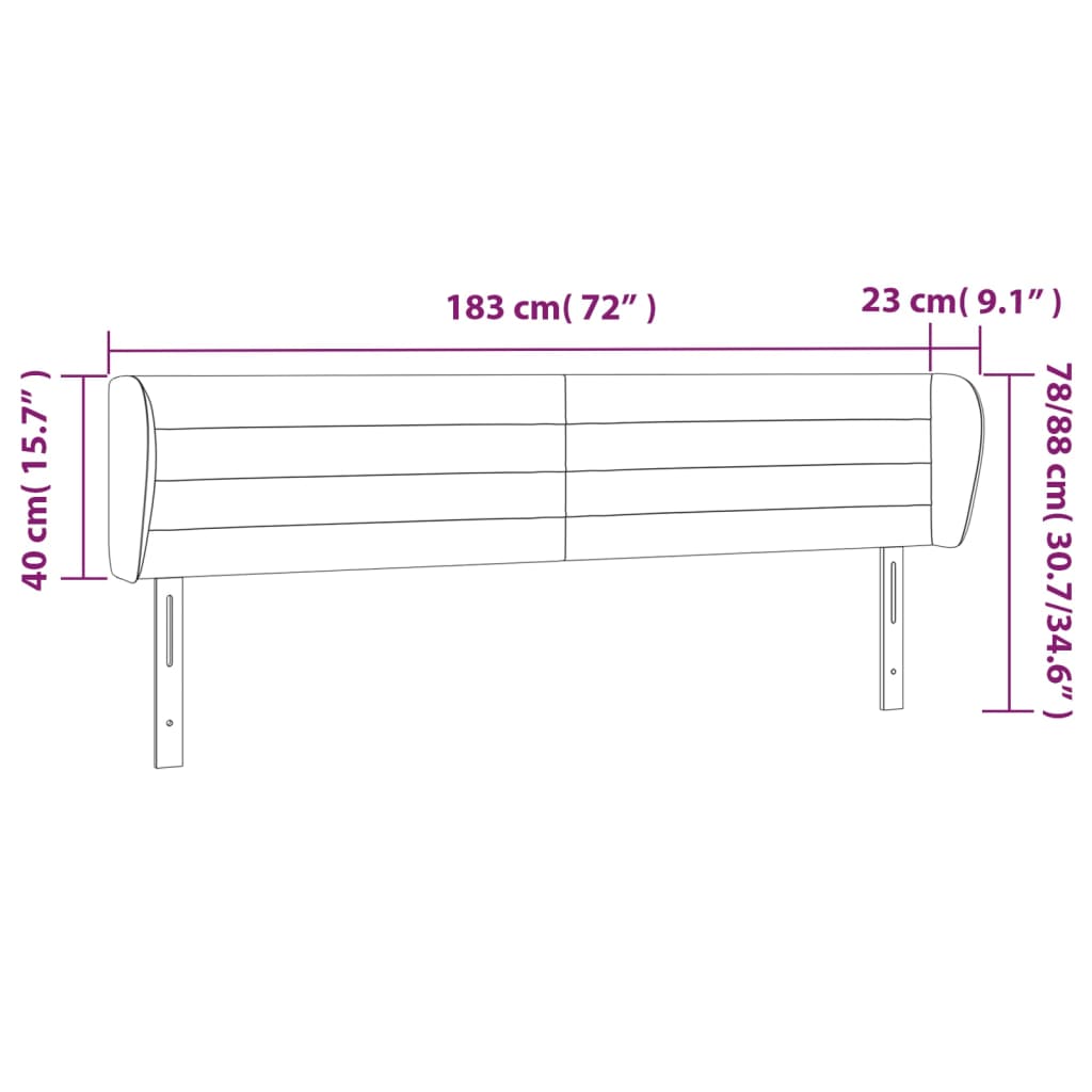 vidaXL Cabeceira de cama c/ abas tecido 183x23x78/88 cm preto