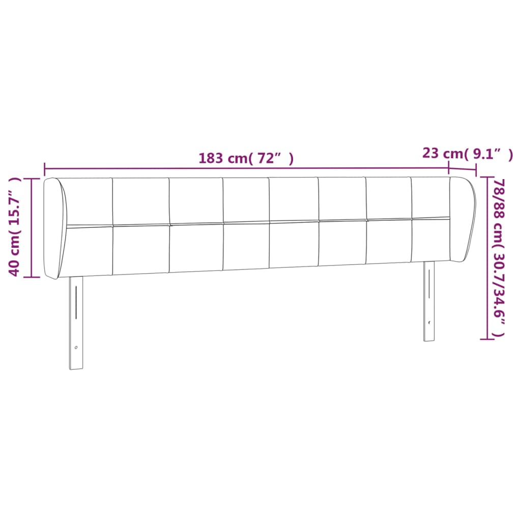 vidaXL Cabeceira de cama c/ abas tecido 183x23x78/88 cm preto