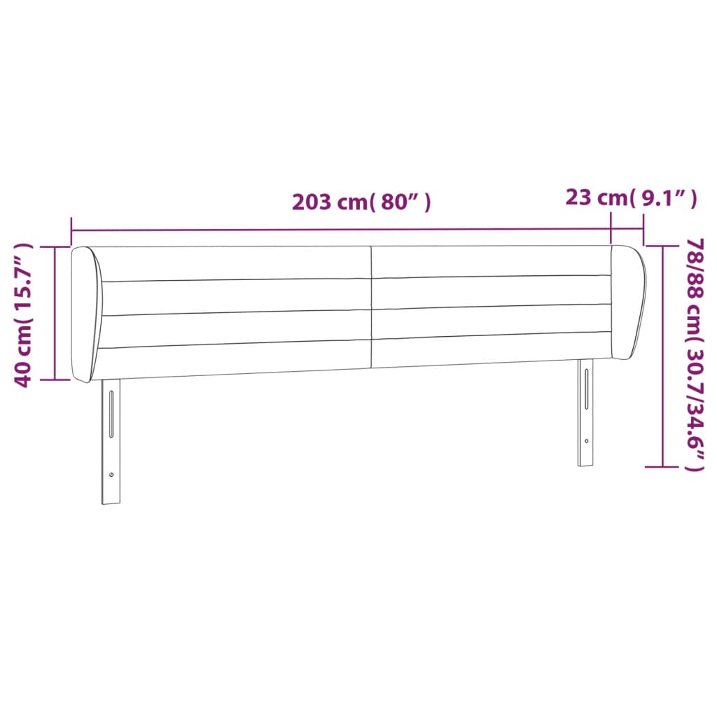 vidaXL Cabeceira de cama c/ abas tecido 203x23x78/88cm castanho-escuro