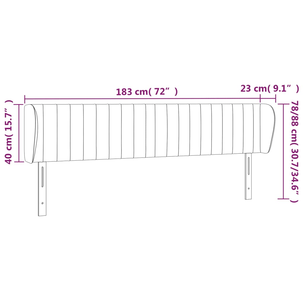 vidaXL Cabeceira de cama c/ abas tecido 183x23x78/88 cm cinzento-claro