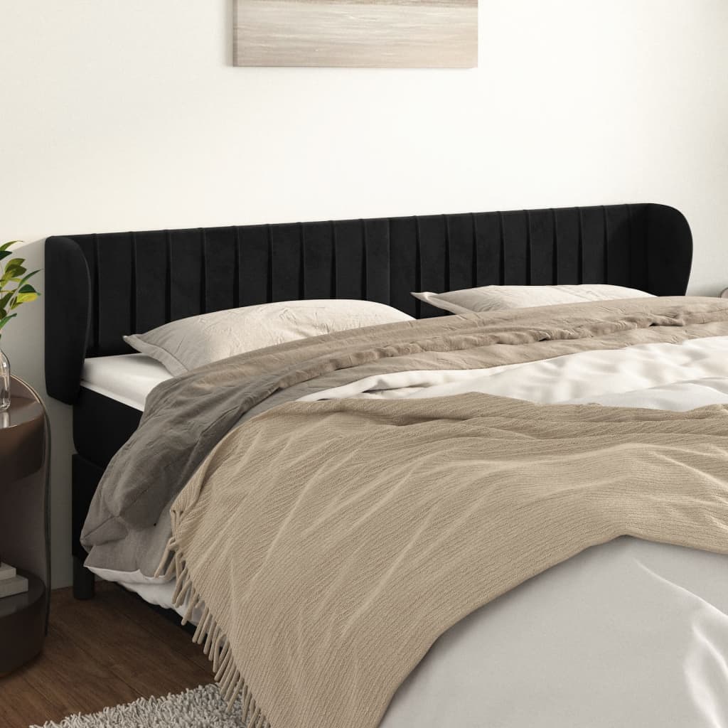 vidaXL Cabeceira de cama c/ abas veludo 163x23x78/88 cm preto