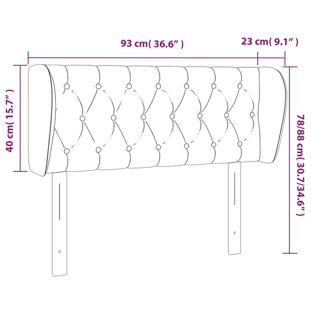 vidaXL Cabeceira de cama c/ abas tecido 93x23x78/88 cm creme