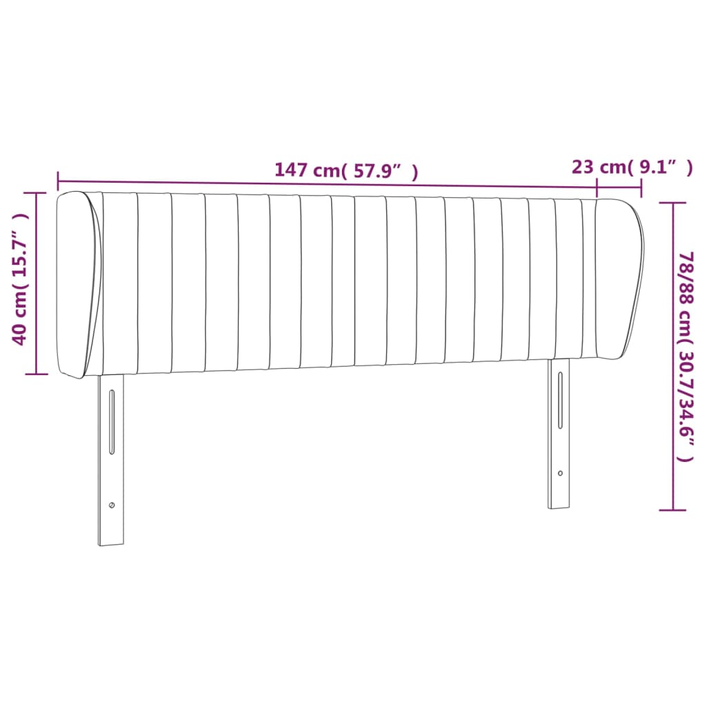 vidaXL Cabeceira de cama c/ abas tecido 147x23x78/88 cm preto