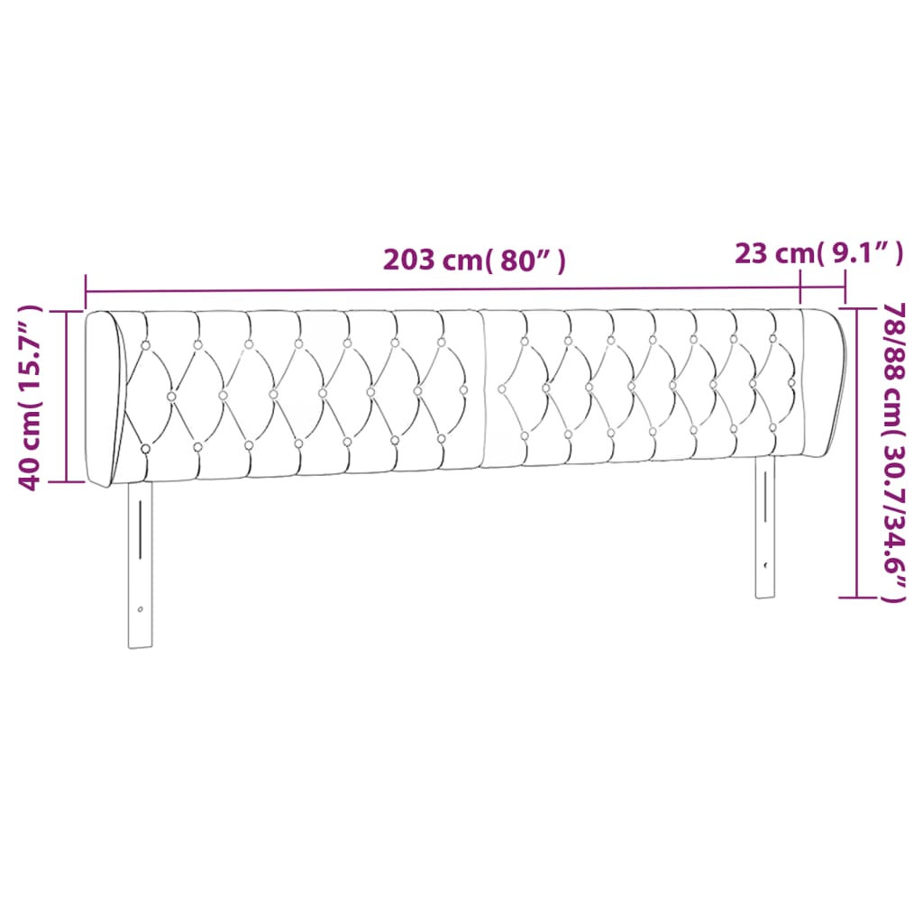 vidaXL Cabeceira de cama c/ abas tecido 203x23x78/88cm cinzento-escuro