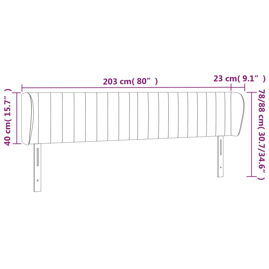 vidaXL Cabeceira de cama c/ abas tecido 203x23x78/88 cm cinzento-claro