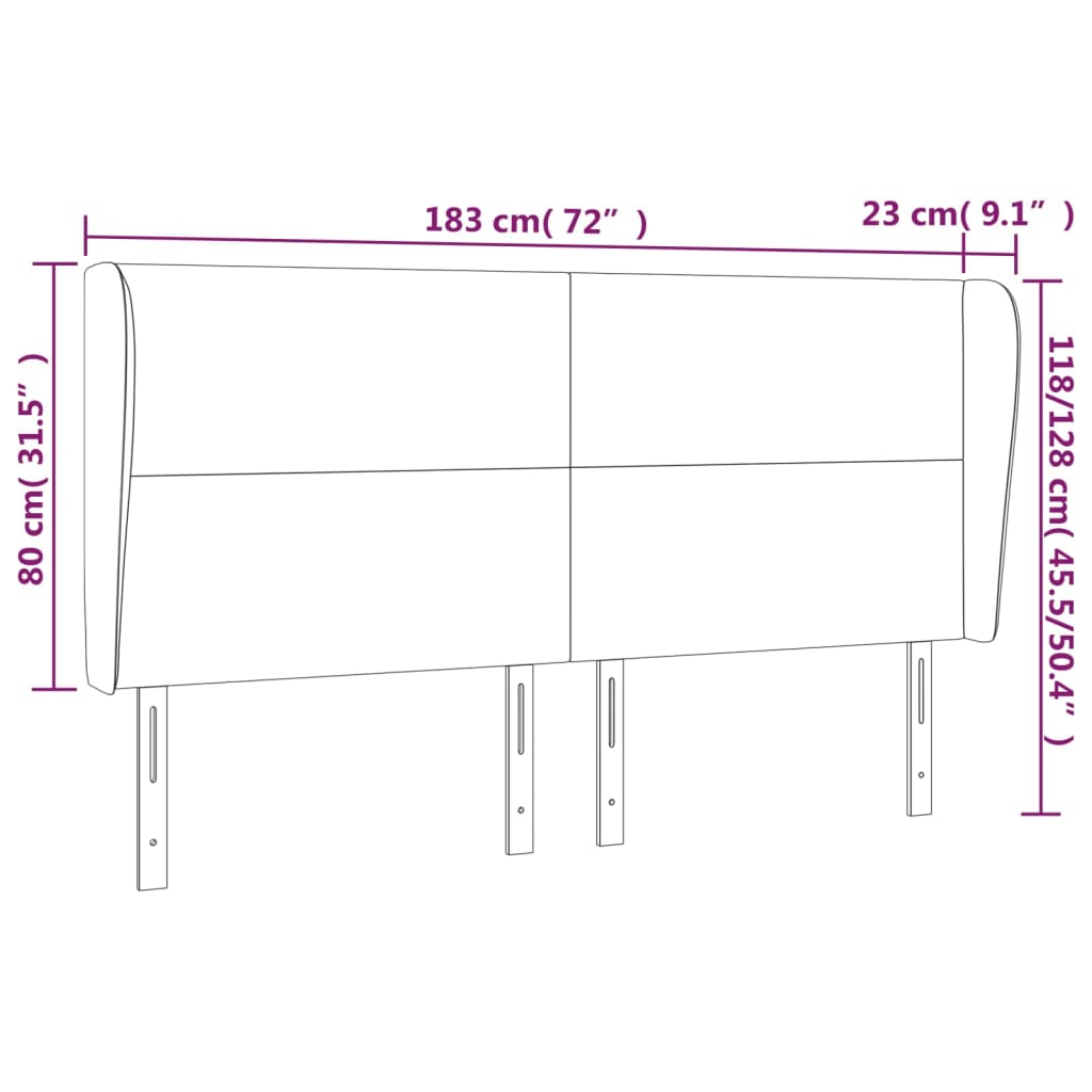 vidaXL Cabeceira cama c/ abas veludo 183x23x118/128 cm cinzento-escuro