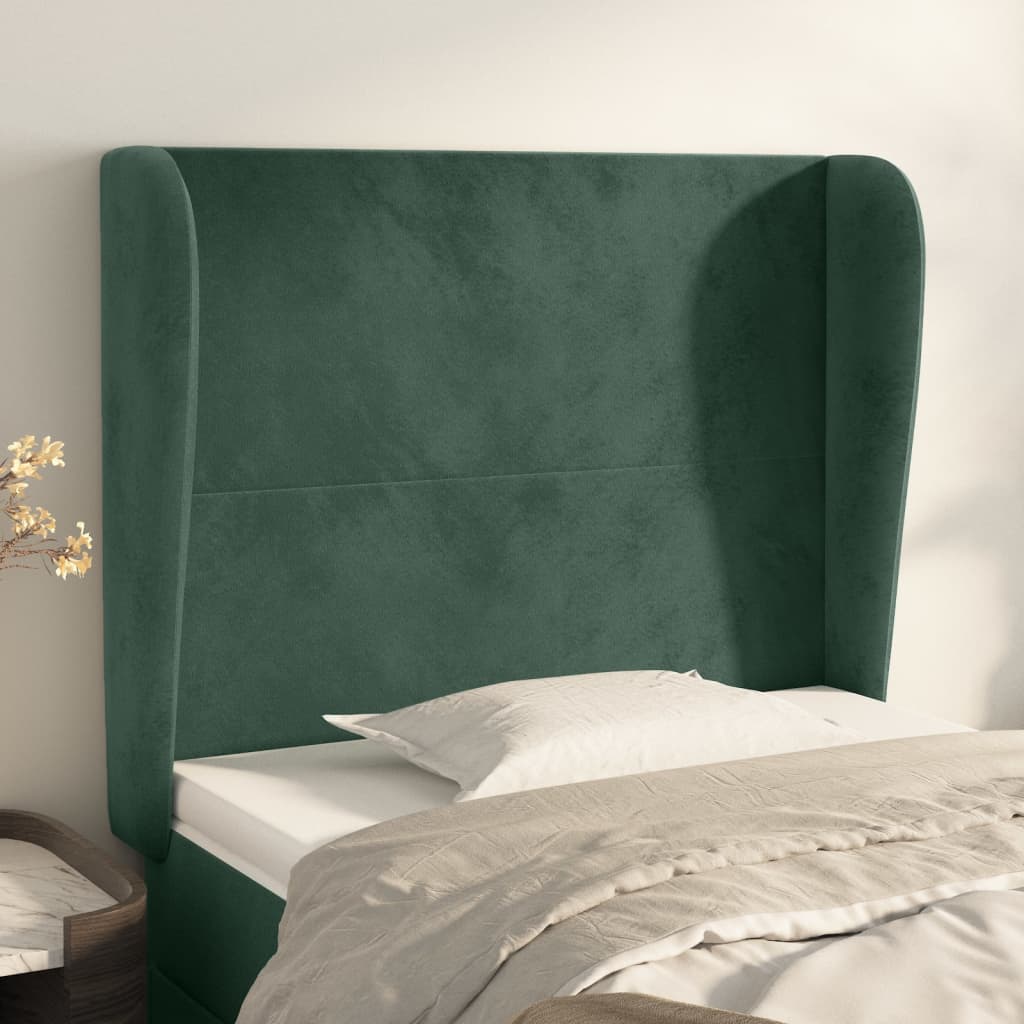 vidaXL Cabeceira cama c/ abas veludo 103x23x118/128 cm verde-escuro